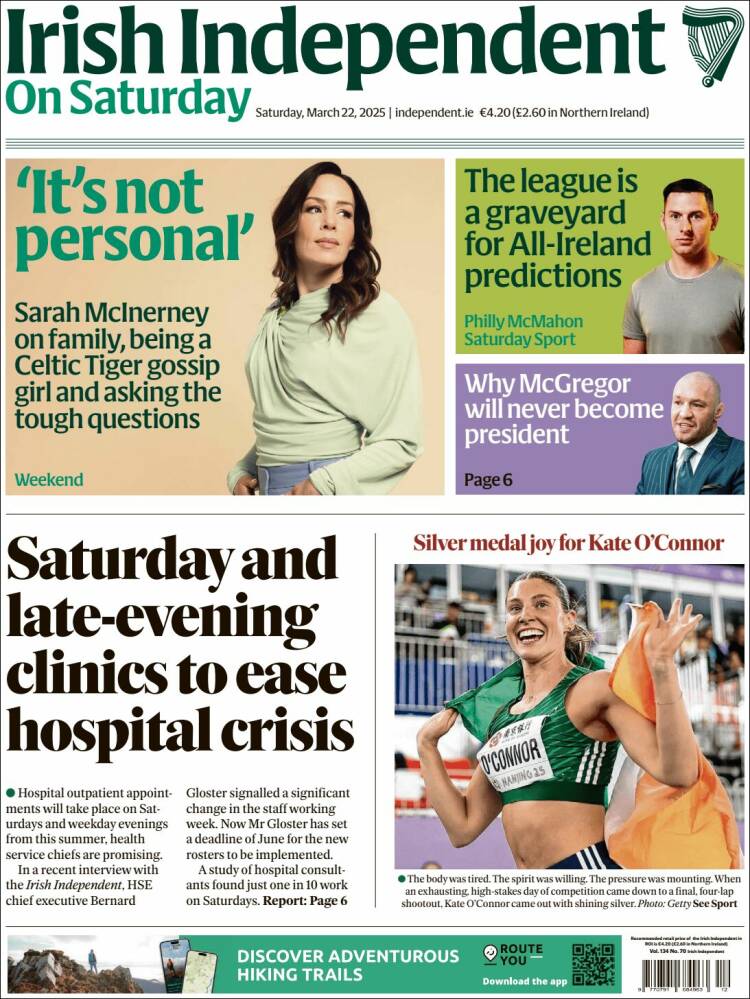 Portada de Irish Independent (Irlanda)