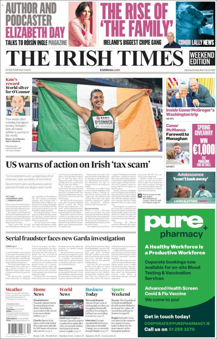 Portada de Irish Times (Irlanda)