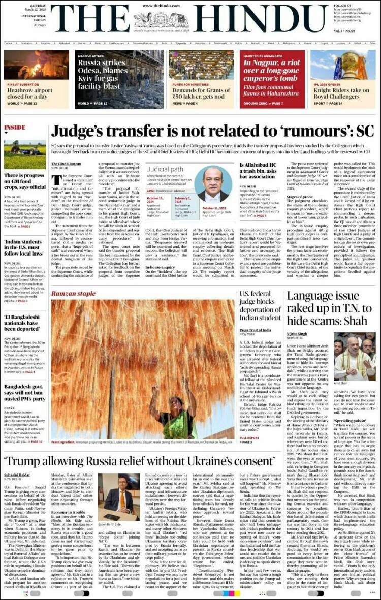 Portada de The Hindu (India)