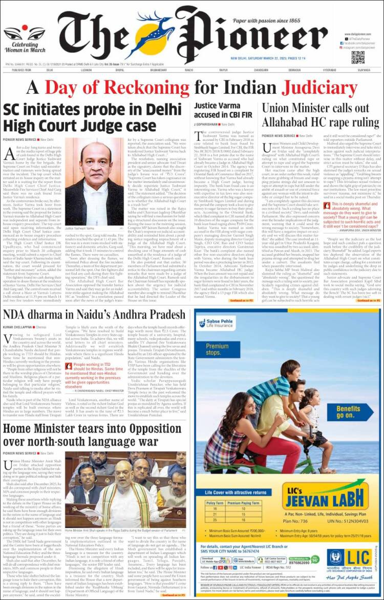 Portada de The Pioneer (India)