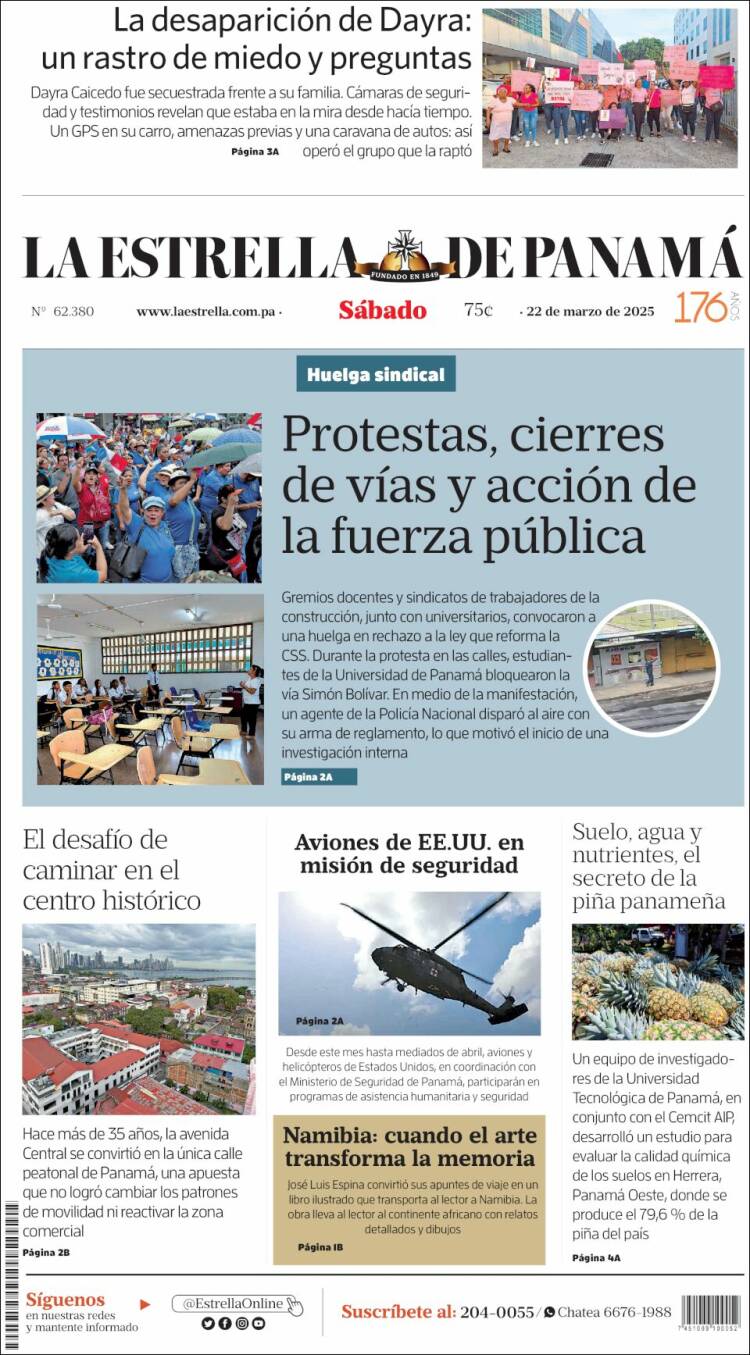 Portada de La Estrella de Panamá (Panam&aacute;)