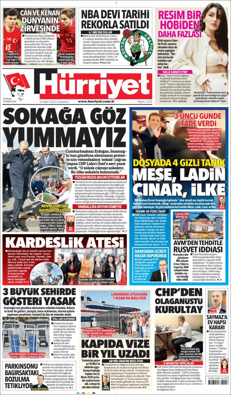Portada de Hürriyet (Turqu&iacute;a)