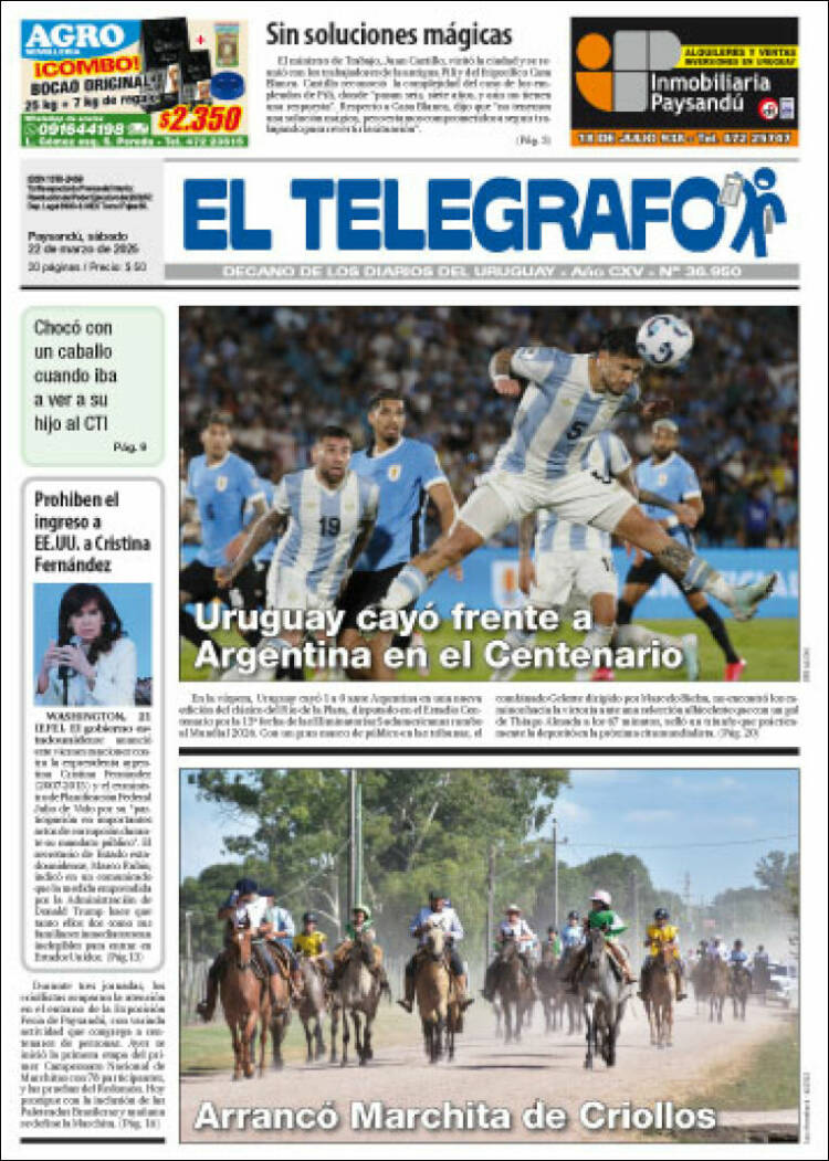 Portada de El Telégrafo (Uruguay)