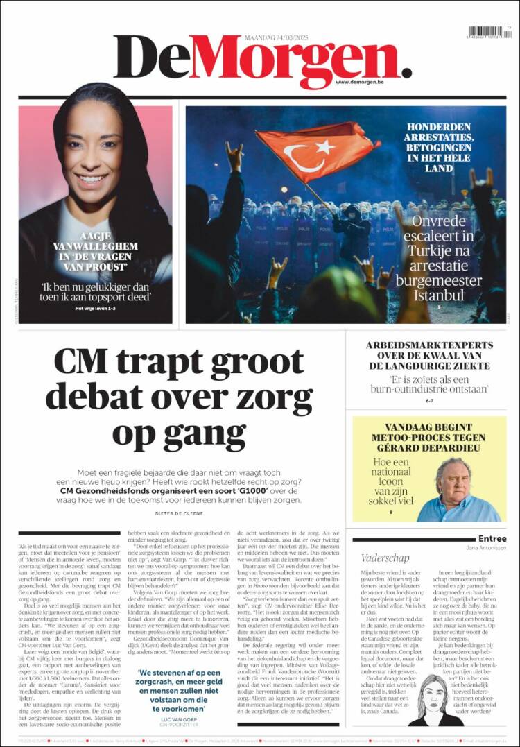 Portada de De Morgen (B&eacute;lgica)