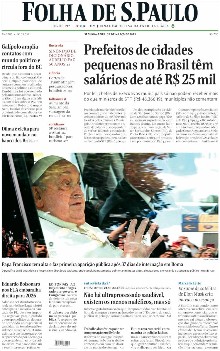 Portada de Folha de São Paulo (Brasil)