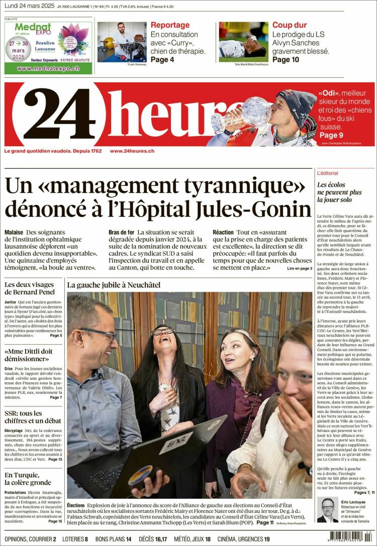 Portada de 24 Heures (Suiza)
