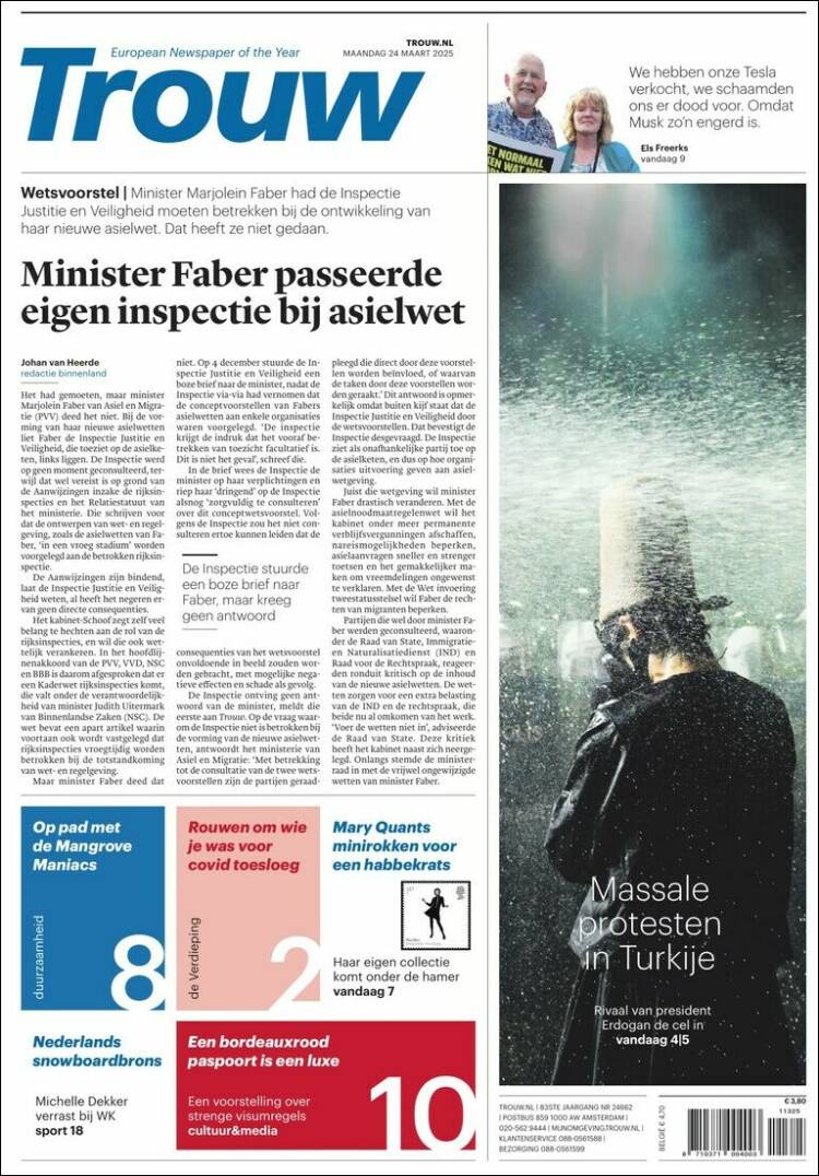 Portada de Trouw (Pa&iacute;ses Bajos)