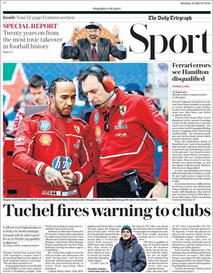 Portada de Telegraph Sport (Reino Unido)