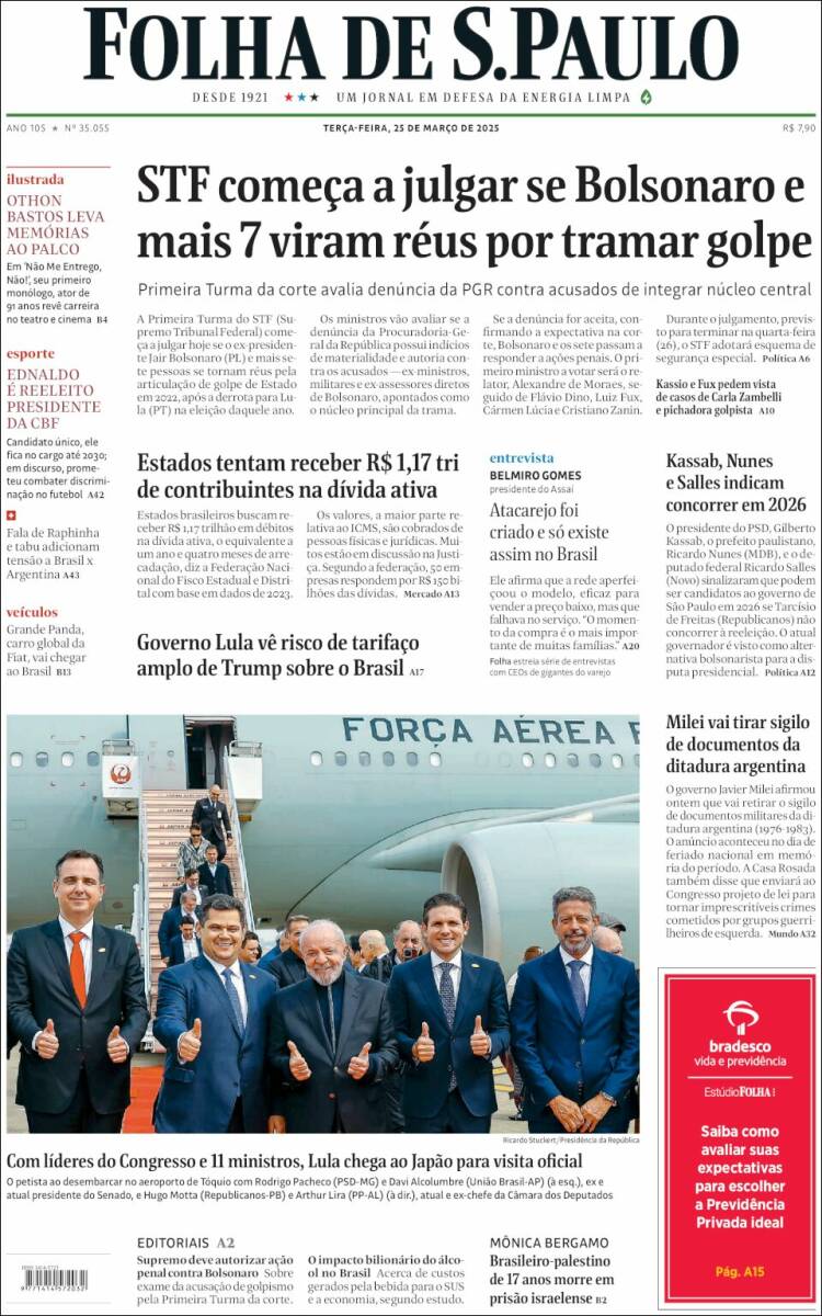 Portada de Folha de São Paulo (Brasil)