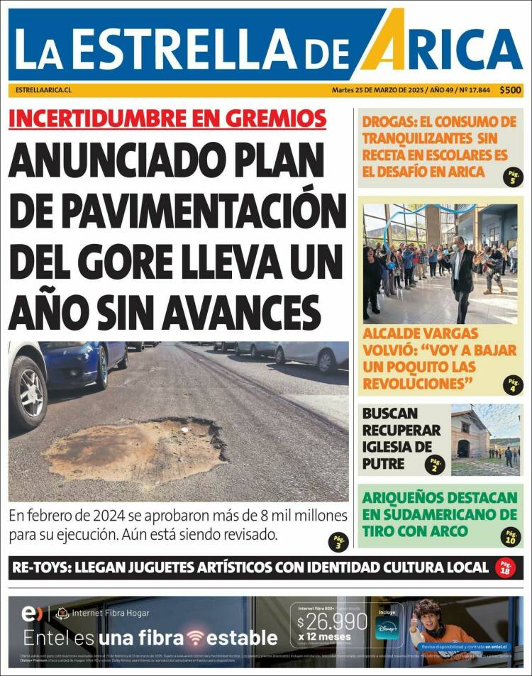Portada de La Estrella de Arica (Chile)