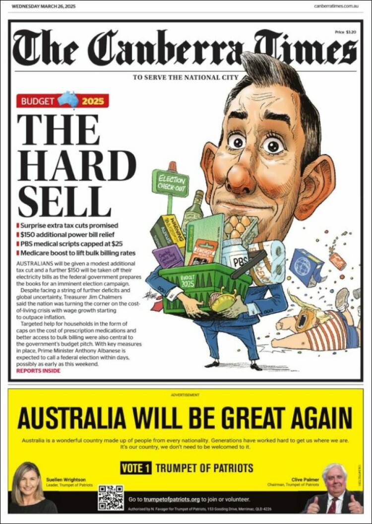Portada de The Canberra Times (Australia)