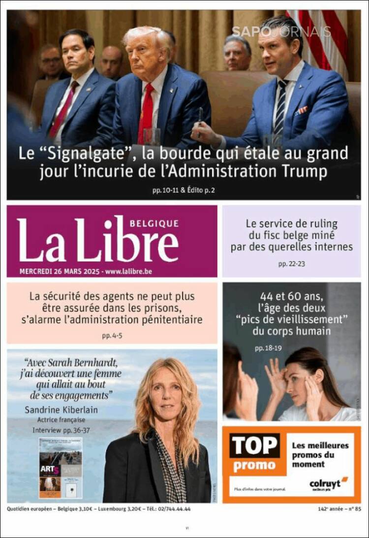 Portada de La Libre.be (B&eacute;lgica)