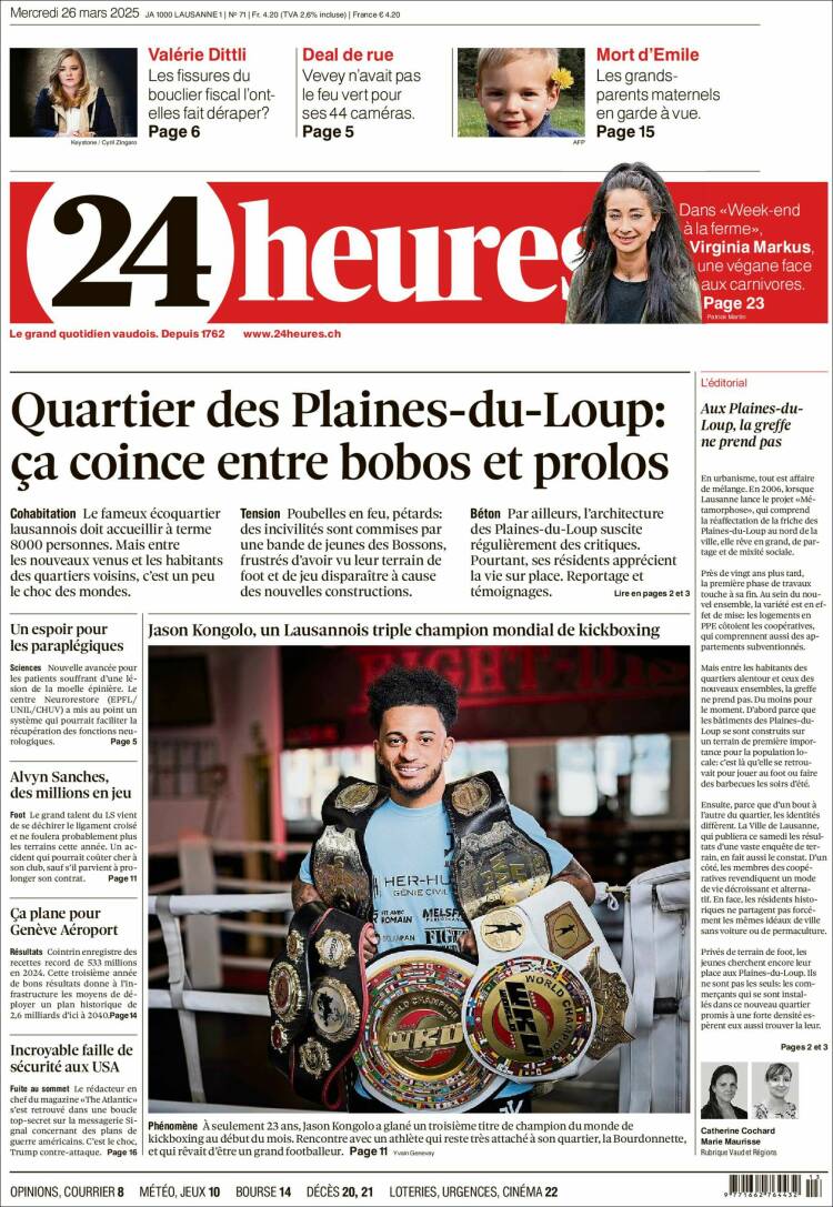 Portada de 24 Heures (Suiza)
