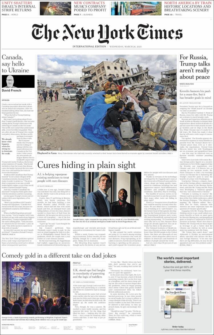 Portada de International New York Times (Europa)