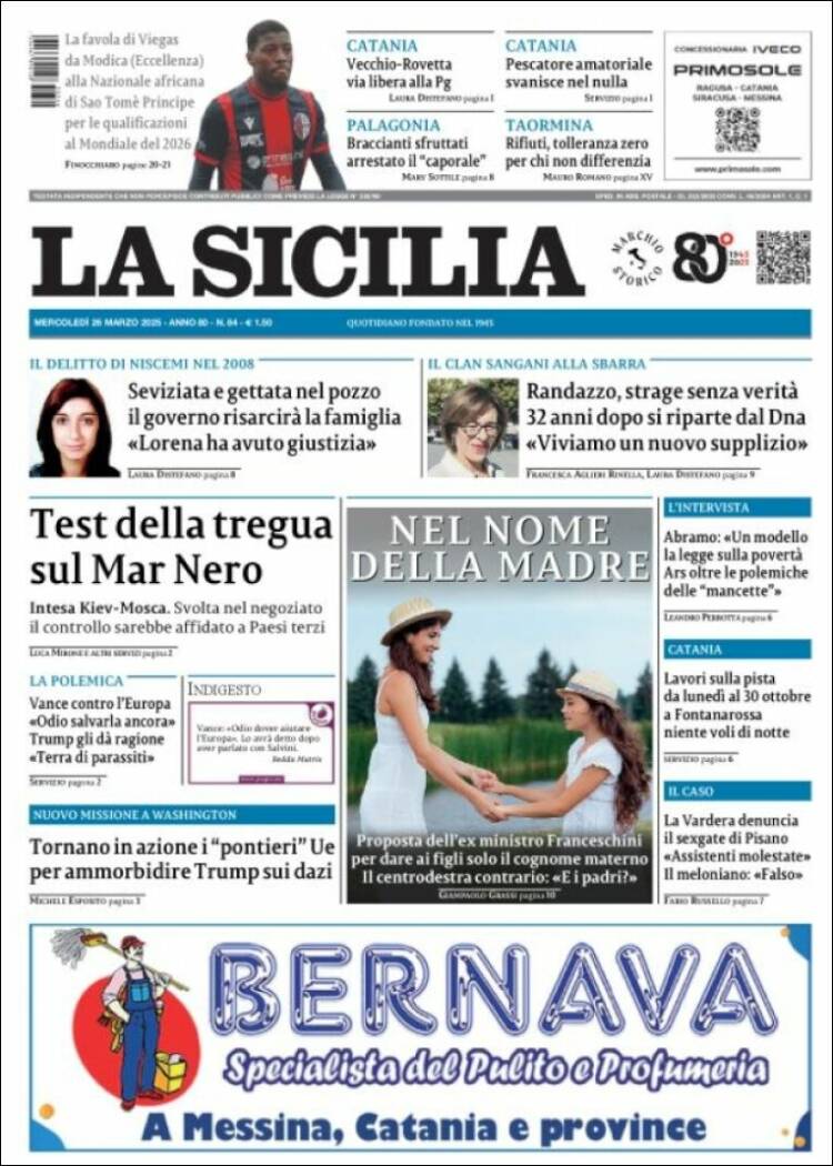 Portada de La Sicilia (Italia)