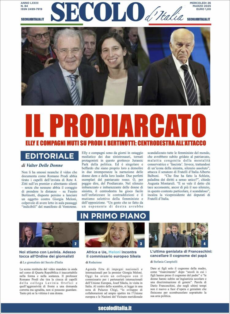 Portada de Secolo d'Italia (Italia)