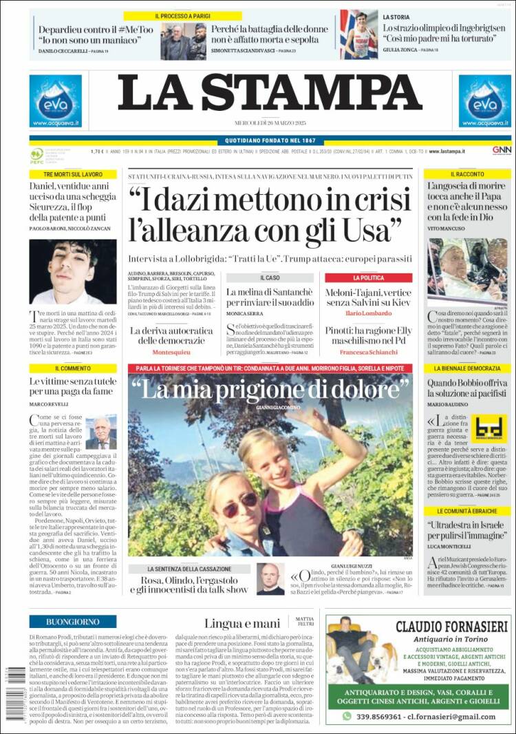 Portada de La Stampa (Italia)