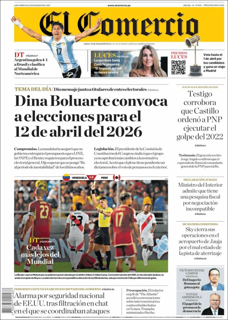 Portada de El Comercio (Per&uacute;)