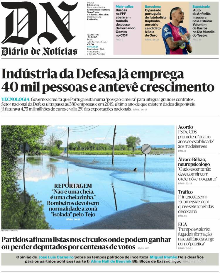 Portada de Diário de Noticias (Portugal)