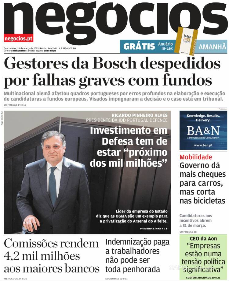 Portada de Jornal de Negócios (Portugal)