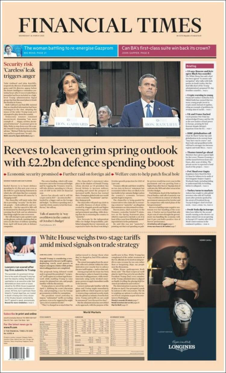 Portada de Financial Times (Reino Unido)