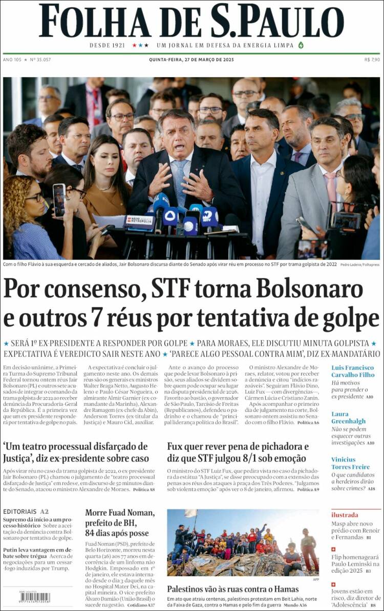 Portada de Folha de São Paulo (Brasil)
