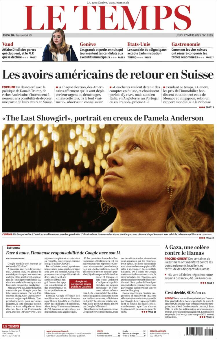 Portada de Le Matin (Suisse)