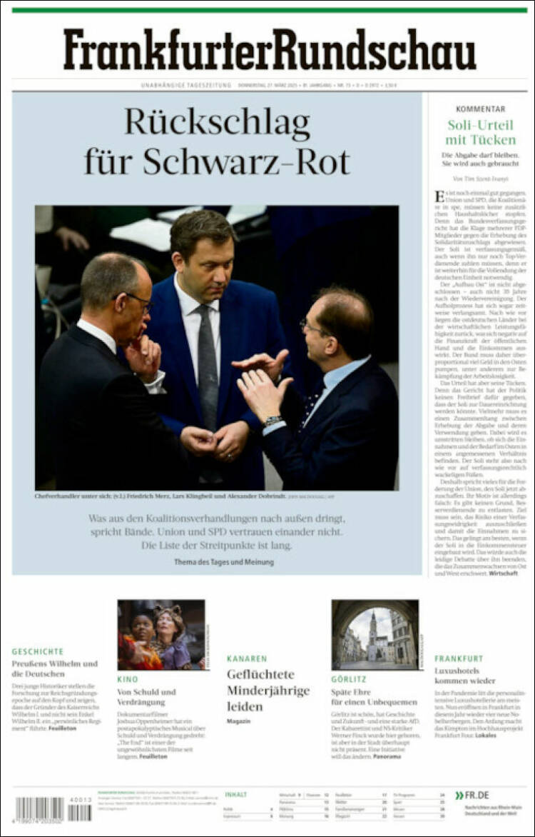 Portada de Frankfurter Rundschau (Alemania)