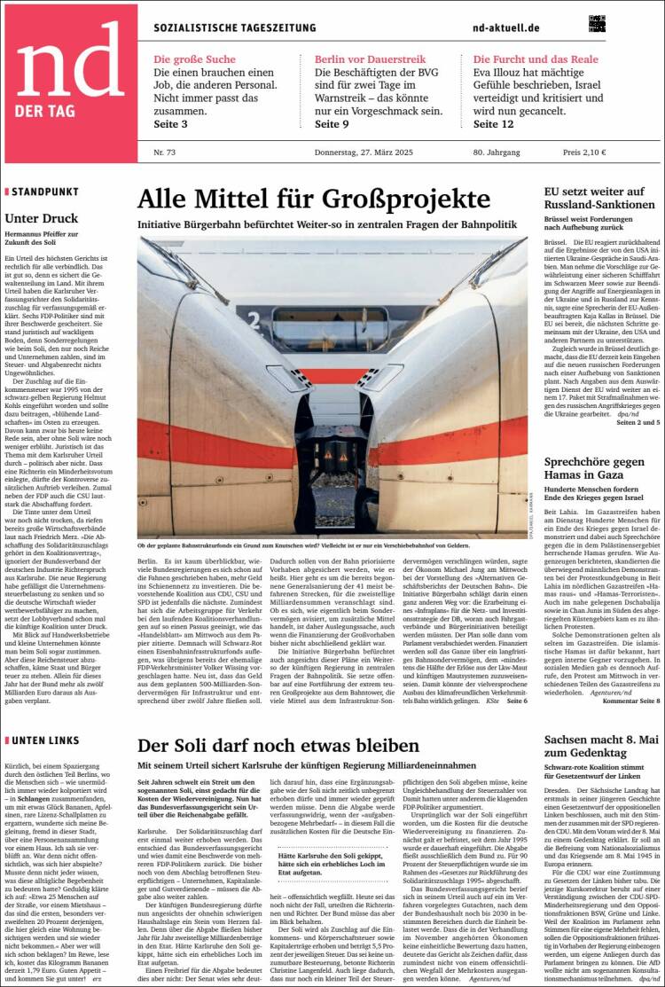 Portada de Neues Deutschland (Alemania)
