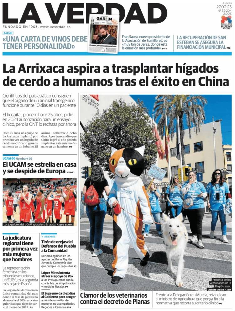 Portada de La Verdad de Murcia (España)