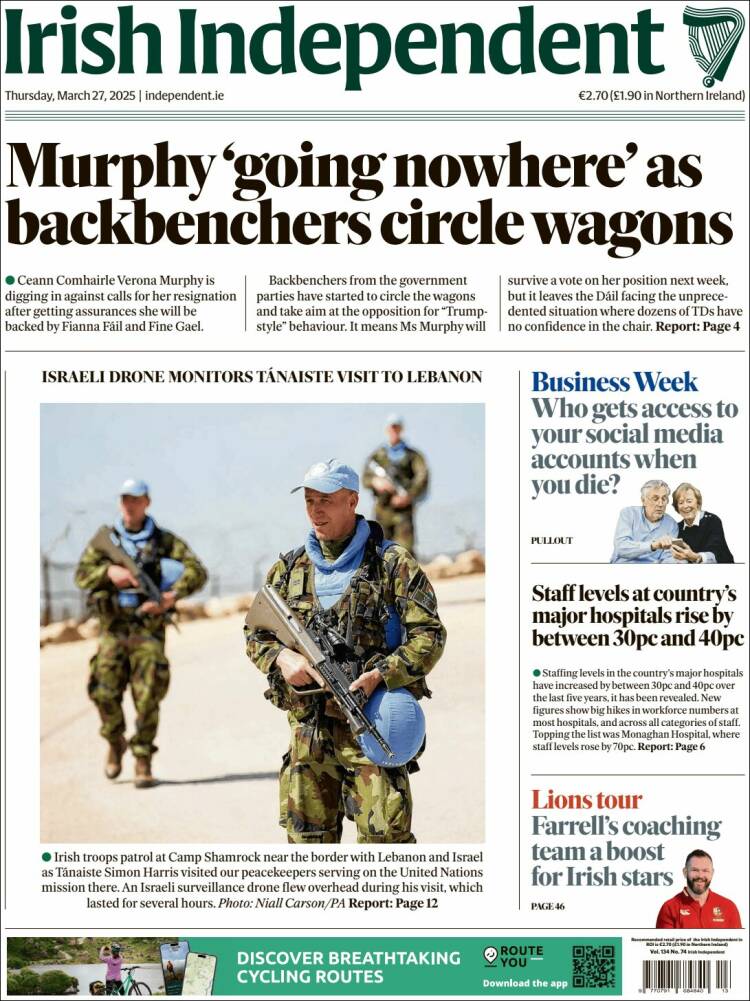 Portada de Irish Independent (Irlanda)