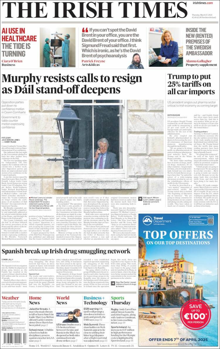 Portada de Irish Times (Irlanda)