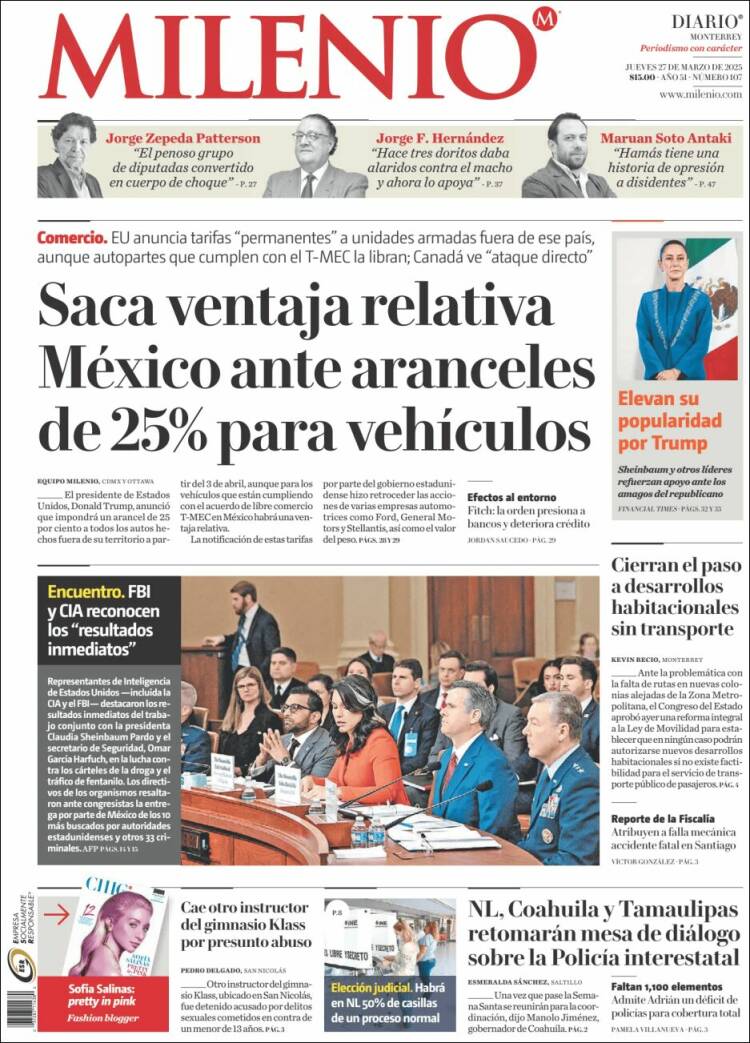 Portada de Milenio de Monterrey (México)