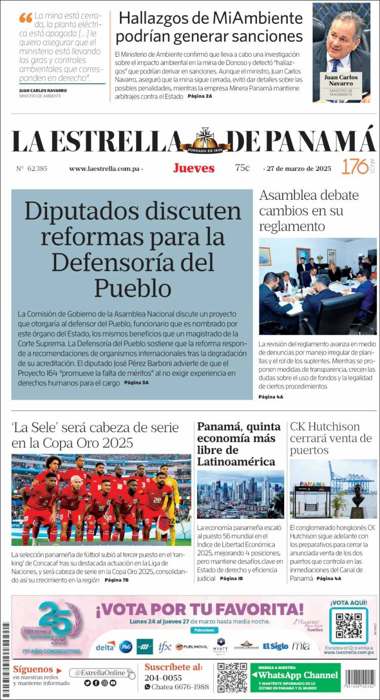 Portada de La Estrella de Panamá (Panam&aacute;)