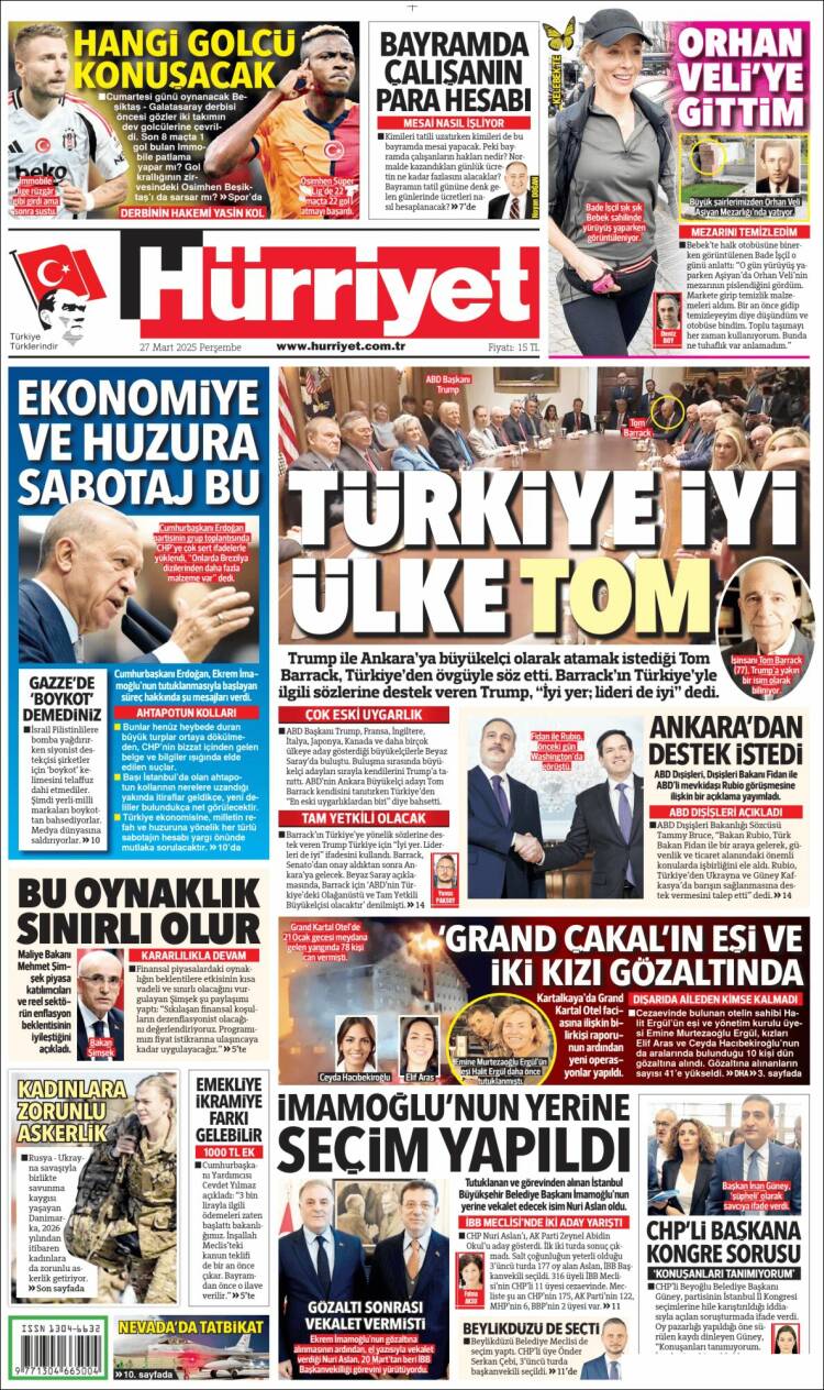 Portada de Hürriyet (Turqu&iacute;a)