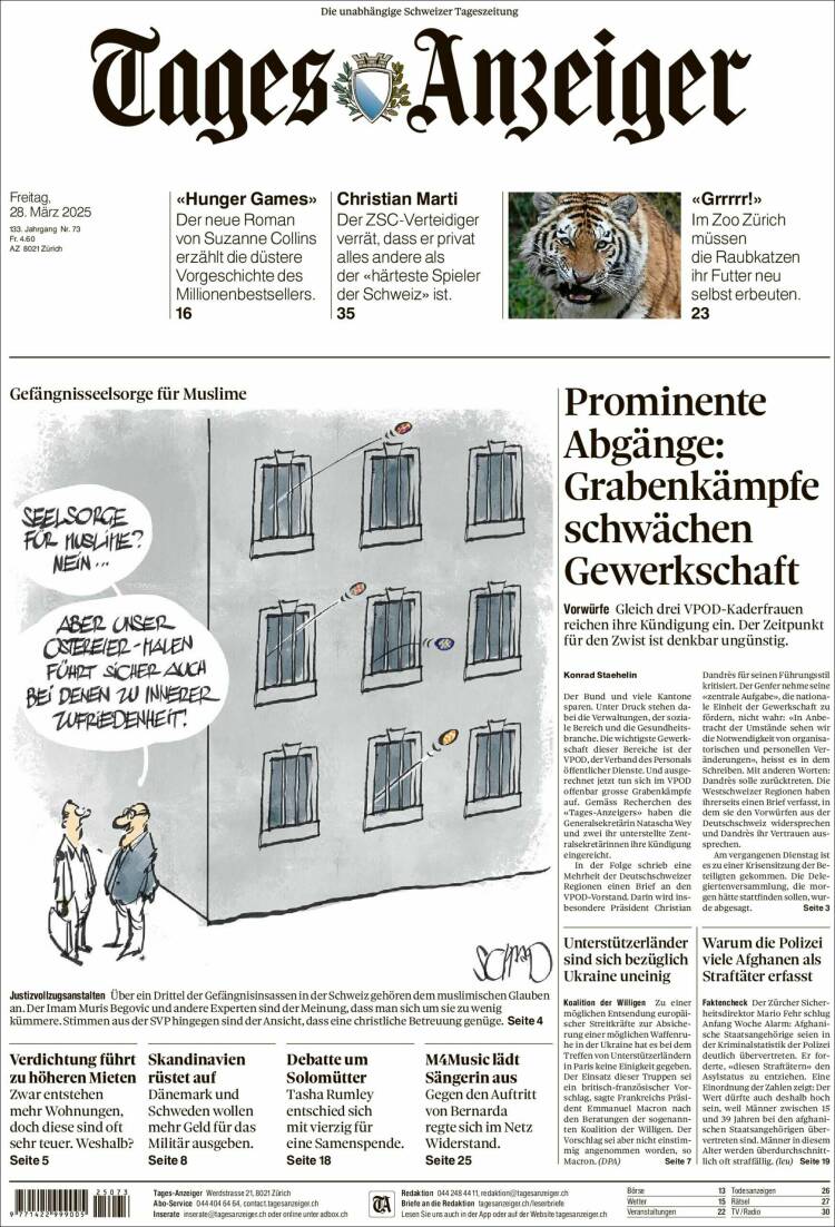 Portada de Tages-Anzeiger (Suiza)