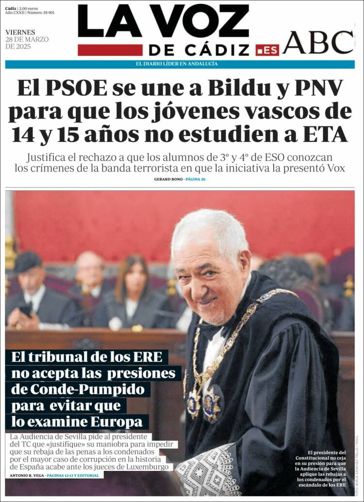 Portada de La Voz de Cádiz (España)