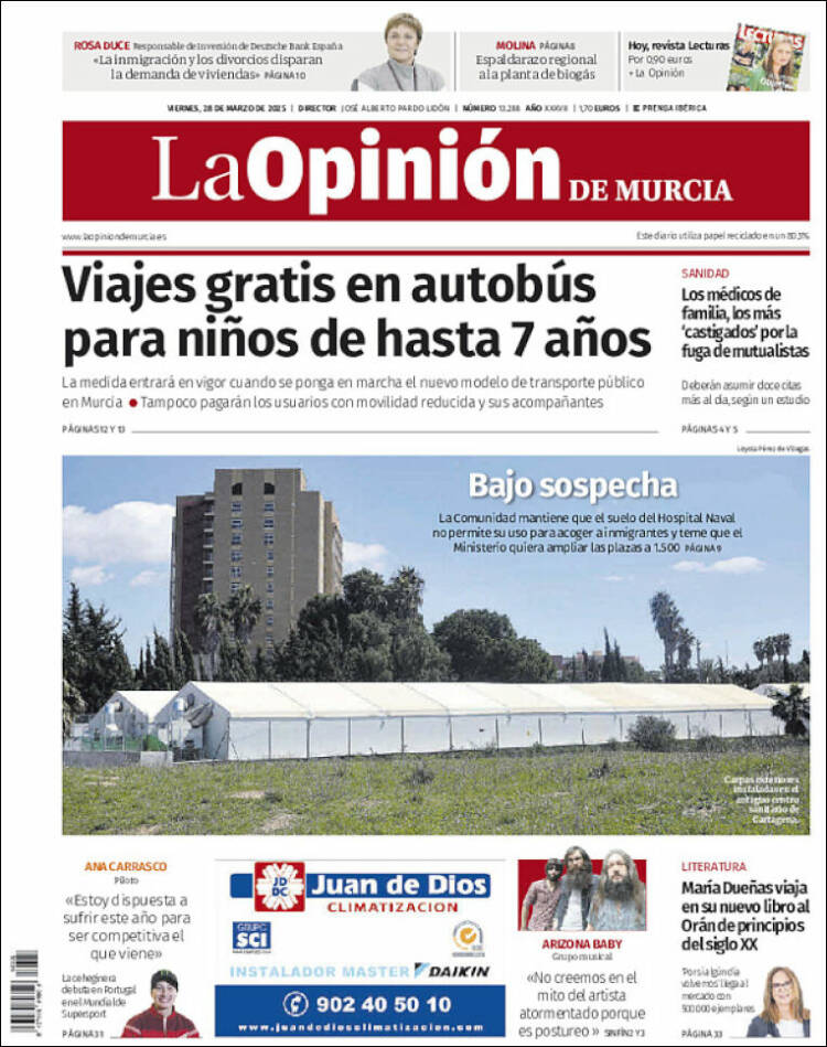 Portada de La Opinión de Murcia (España)