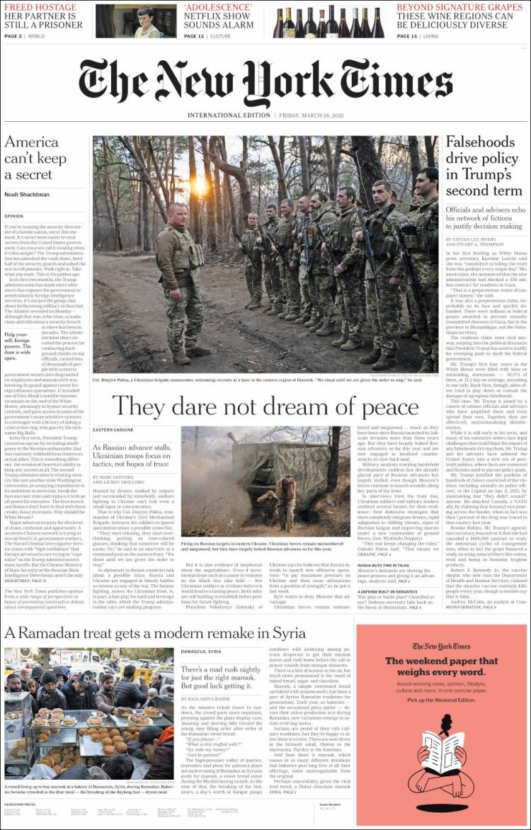 Portada de International New York Times (Europa)