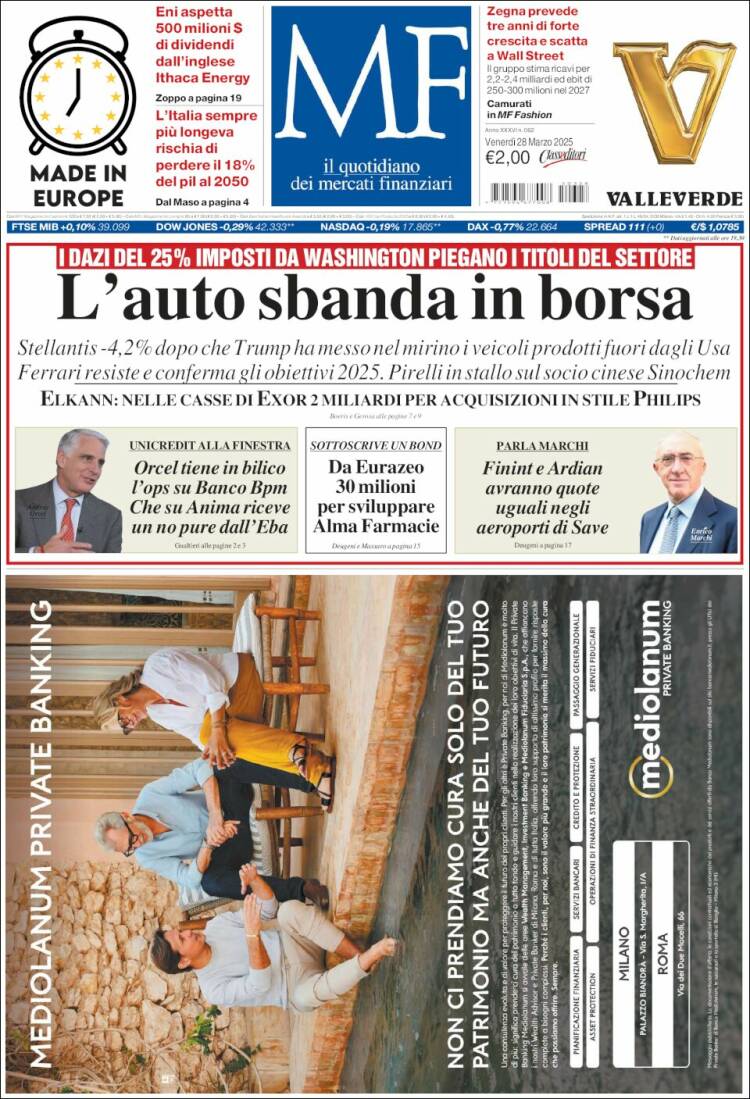 Portada de Milano Finanza (Italia)