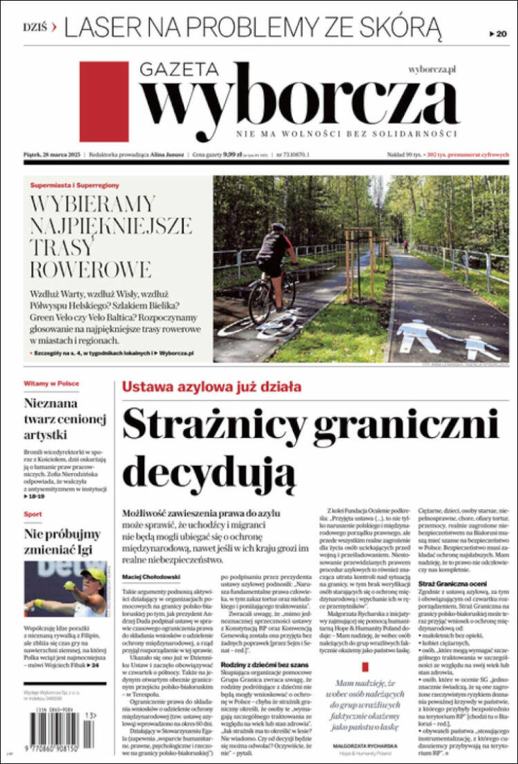Portada de Gazeta Wyborcza (Polonia)