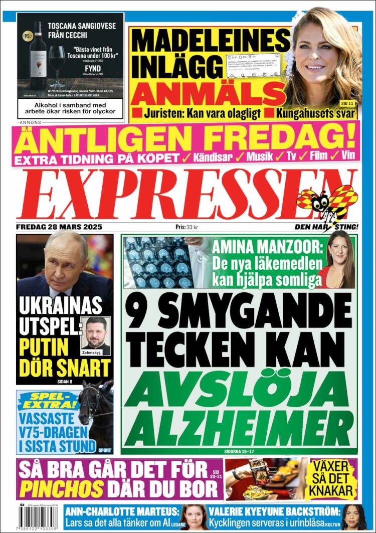 Portada de Expressen (Suecia)