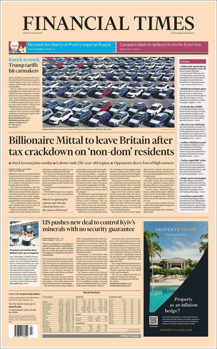 Portada de Financial Times (Reino Unido)