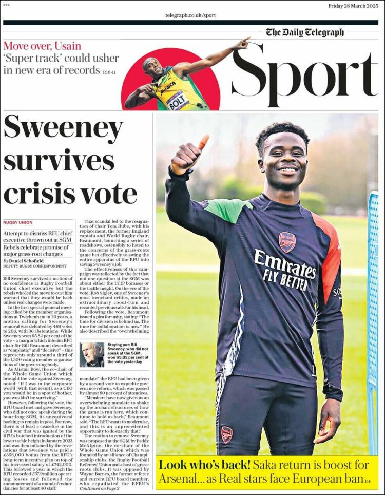 Portada de Telegraph Sport (Reino Unido)