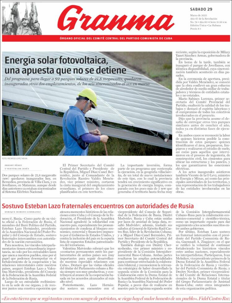 Portada de Granma (Cuba)