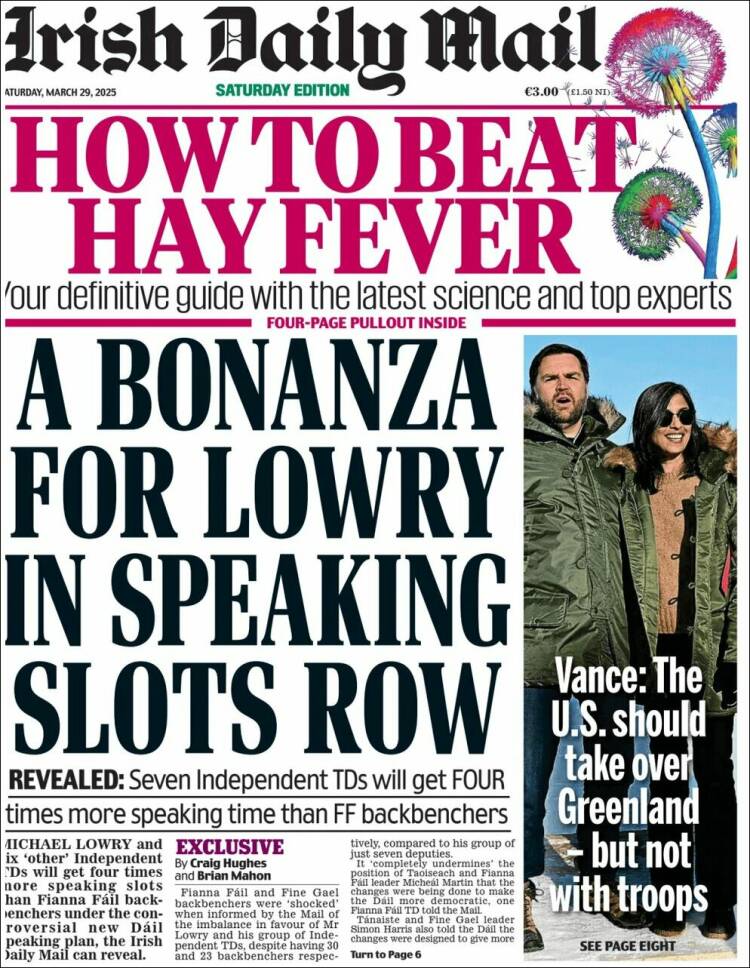 Portada de Irish Daily Mail (Irlanda)