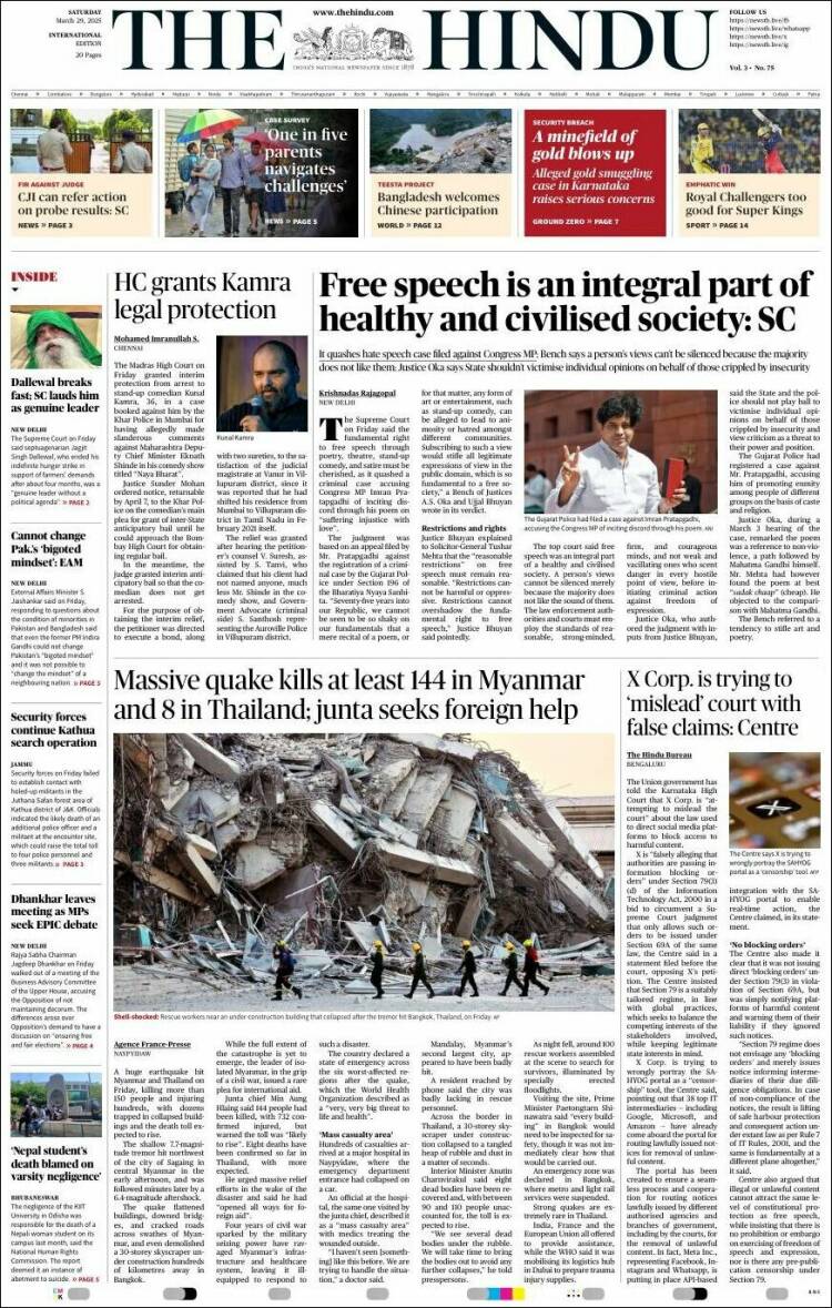 Portada de The Hindu (India)