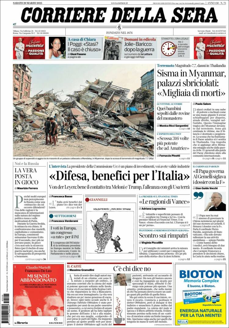 Portada de Corriere della Sera (Italia)
