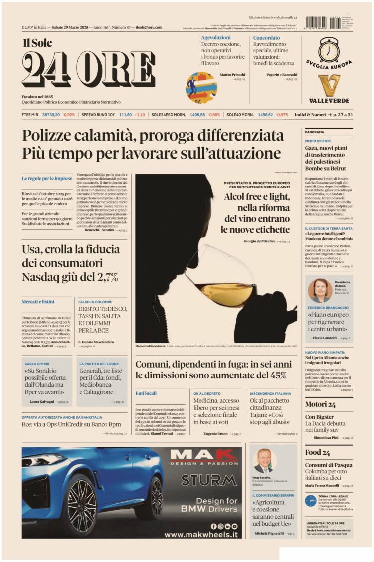 Portada de Il Sole 24 ORE (Italia)
