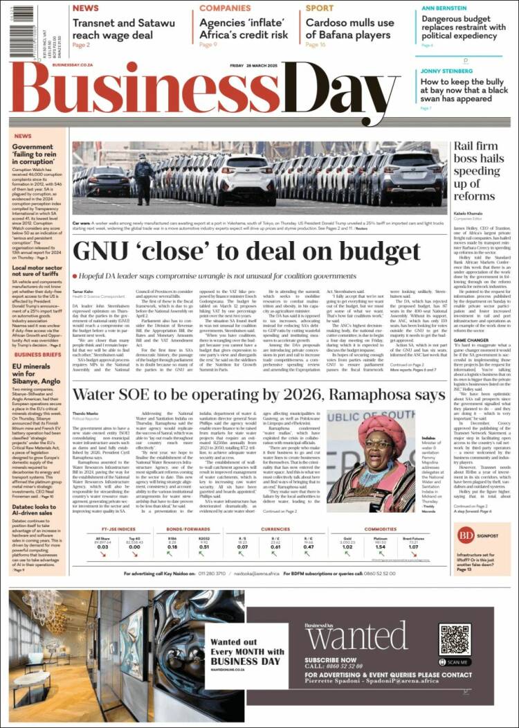 Portada de Business Day (Sud&aacute;frica)